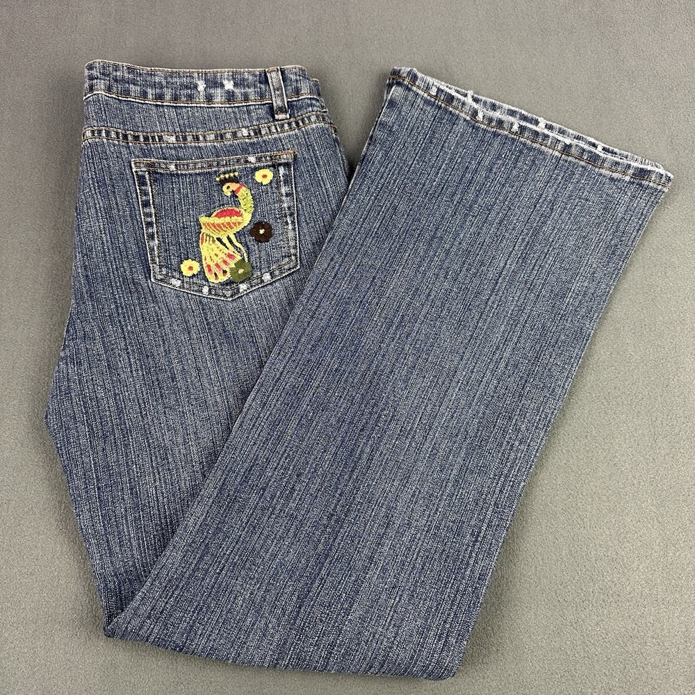VTG Y2K Clash Jeans Wear Peacock Butterfly Floral Embroidered Denim Jeans NWT 15